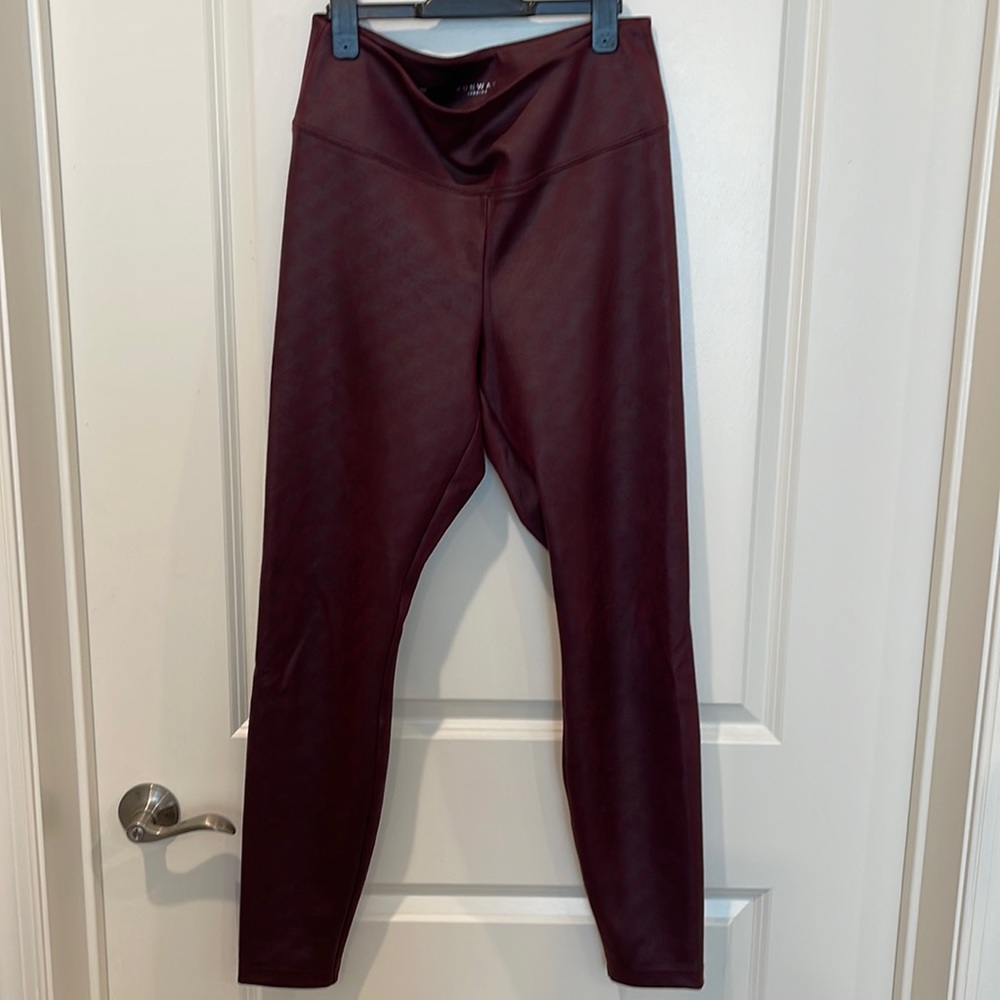 White House Black Market faux leather Runway Leggings- Maroon, size 10